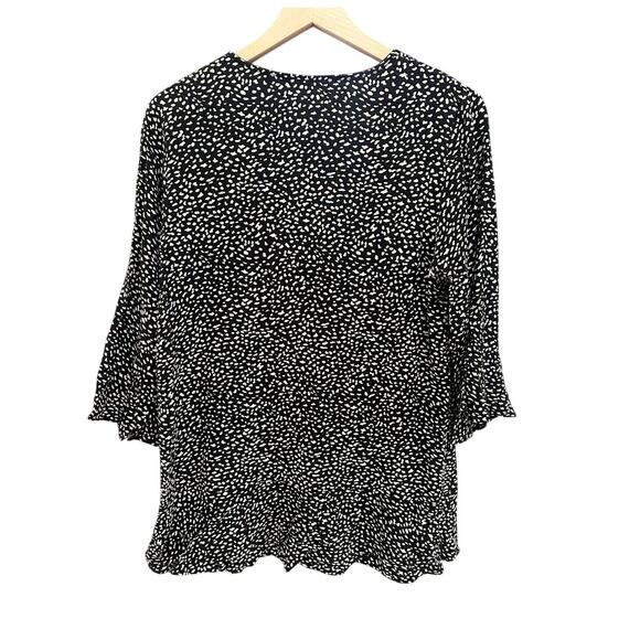 Zara Womens Oversized Ruffle Sleeve Blouse Black White Abstract Print Size Small - Picture 3 of 4